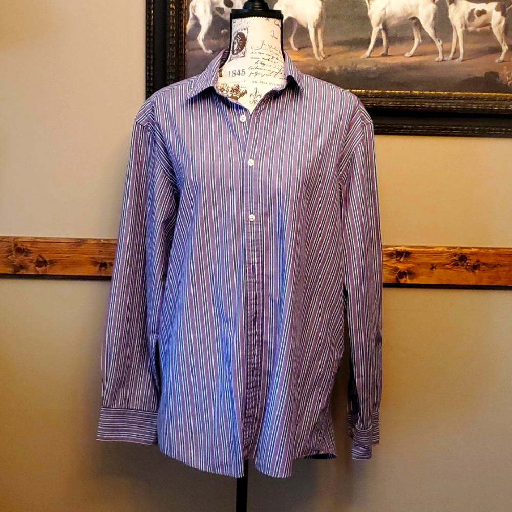 Mens purple and blue striped Claiborne dress shirt 👔 sz large